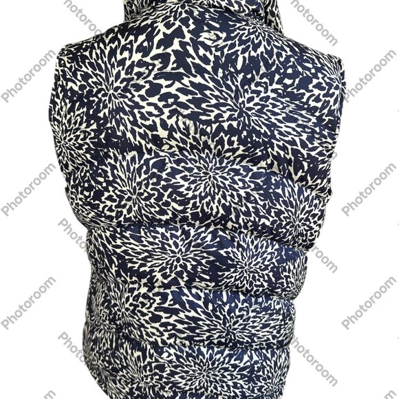 Land's End  Medium Navy & Ivory Floral Zip Quilted Sleeveless Vest Down Filling - Picture 5 of 5